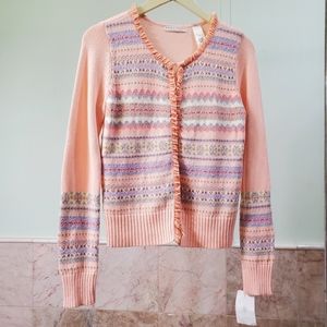 Pastel Pink Vintage Knit Cardigan, Size Medium, Aztec Pattern, Cottagecore